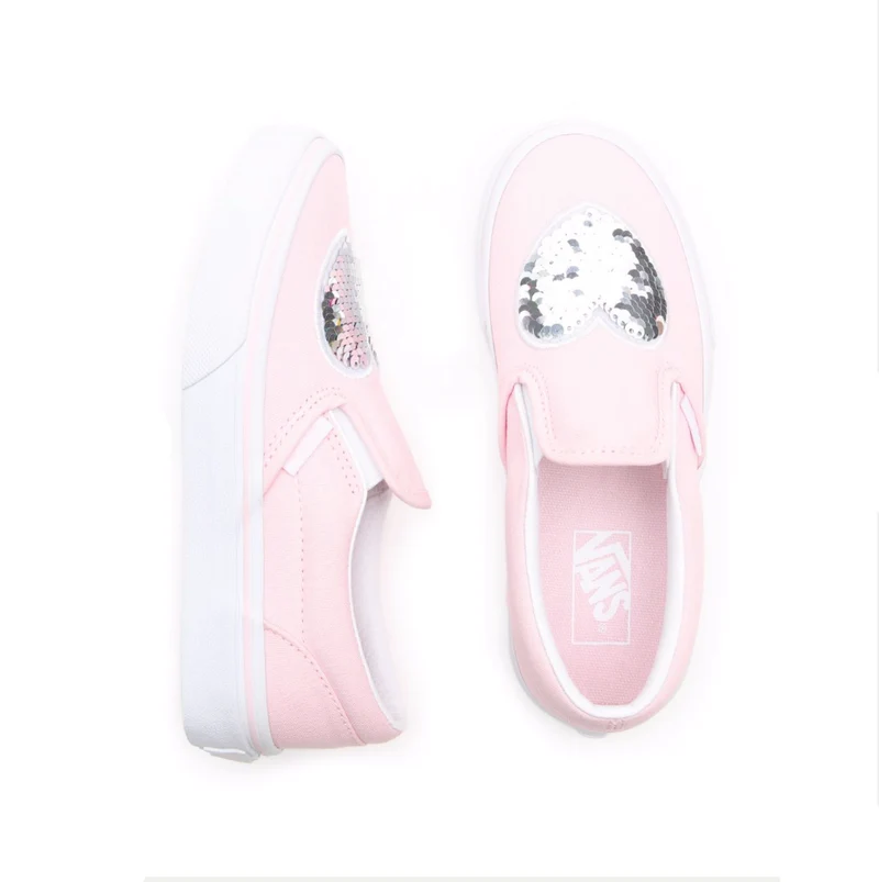 VANS Klassischer Sneaker zum Hineinschlüpfen mit Herz-Pailletten für Kinder – Rosa