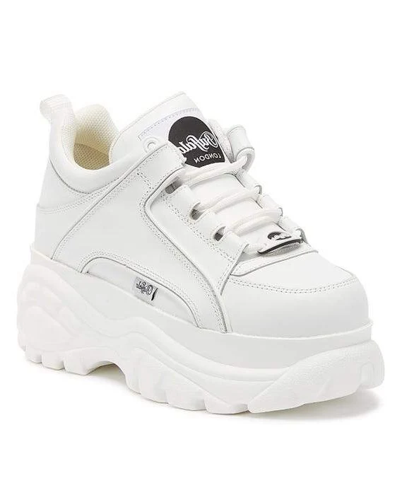 Buffalo Damen-Leder-Plateau-Sneaker – Weiß