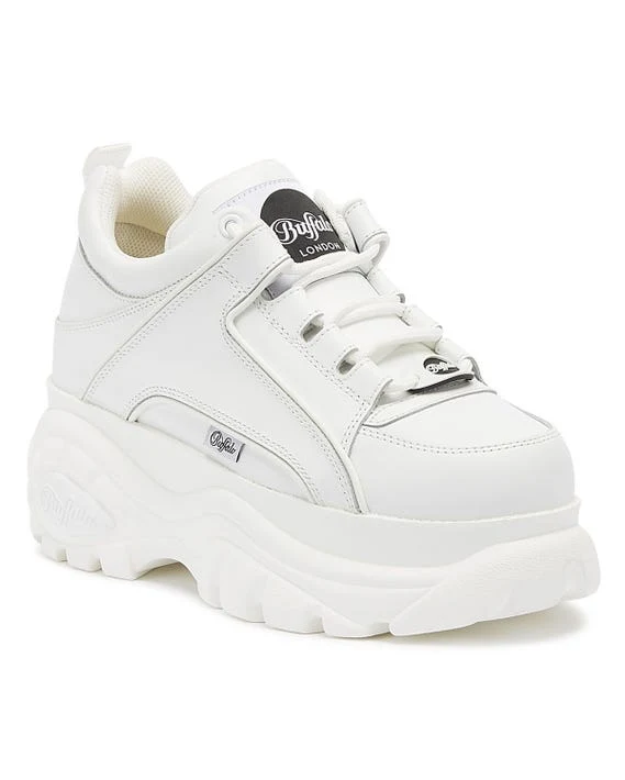 Buffalo Damen-Leder-Plateau-Sneaker – Weiß