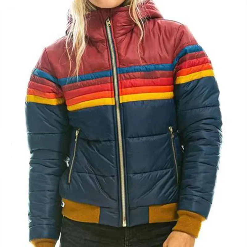 Damen Retro Pufferjacke mit Kapuze