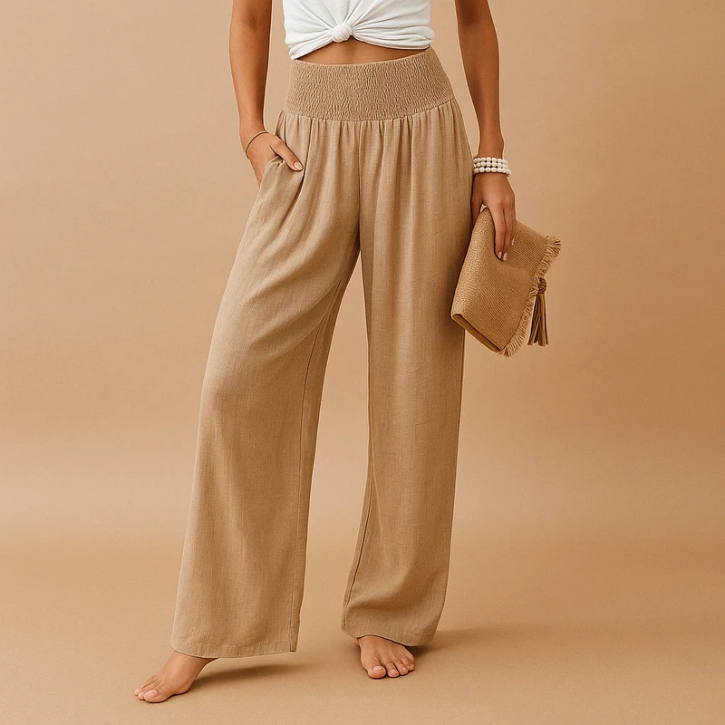 Damen High Waist Hose mit elastischem Bund