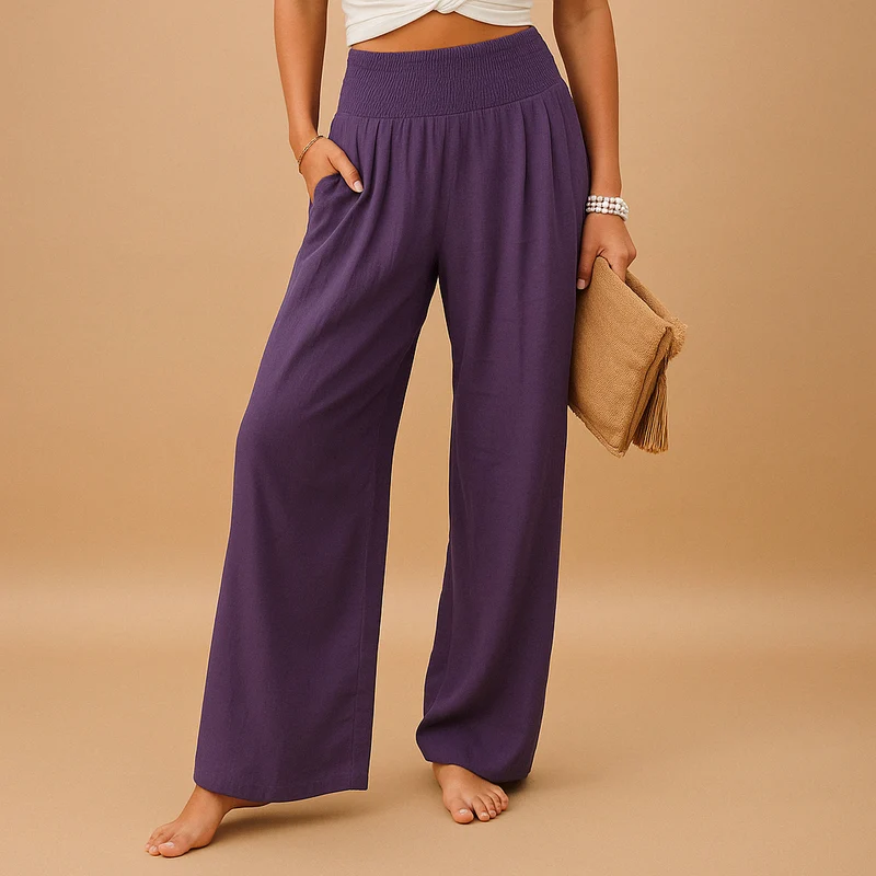 Damen High Waist Hose mit elastischem Bund