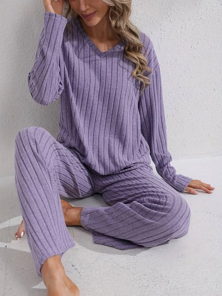 Damen Ripp Lounge Set mit langen Ärmeln
