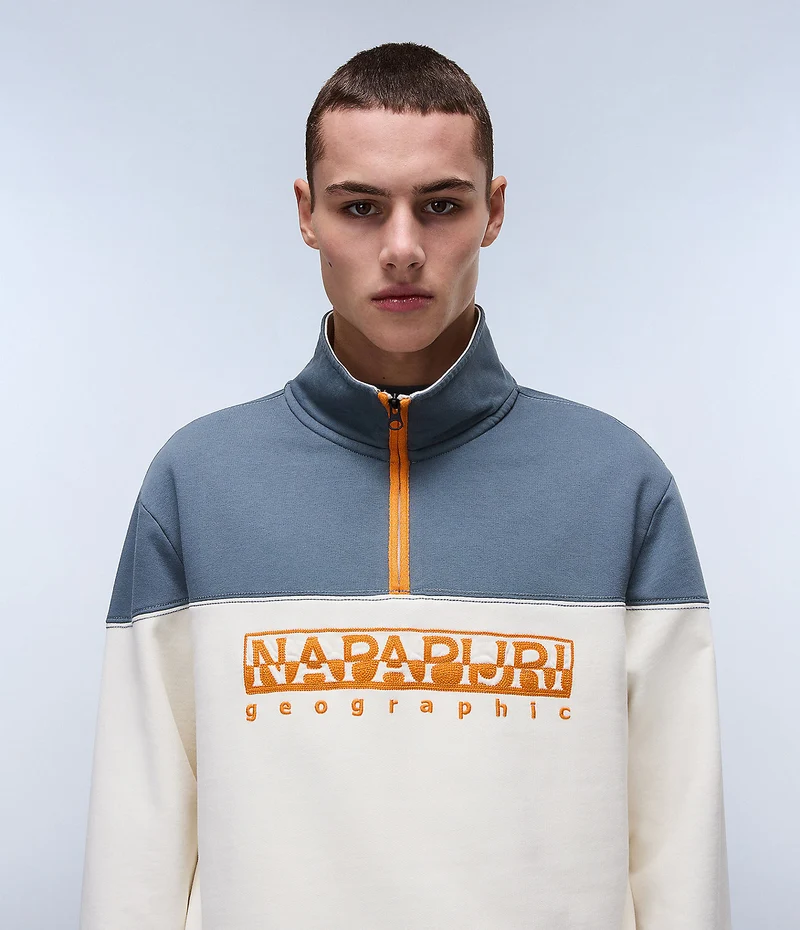 Napapijri Saturnia Herren-Sweatshirt mit halbem Reißverschluss – Weiß (Whisper)
