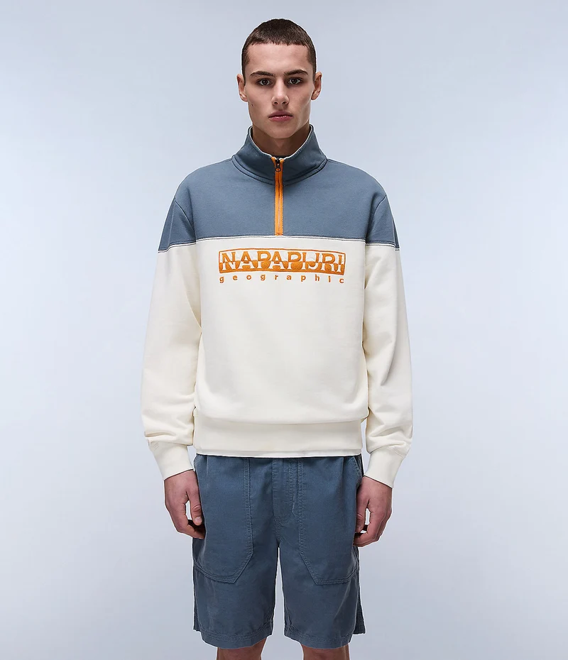 Napapijri Saturnia Herren-Sweatshirt mit halbem Reißverschluss – Weiß (Whisper)