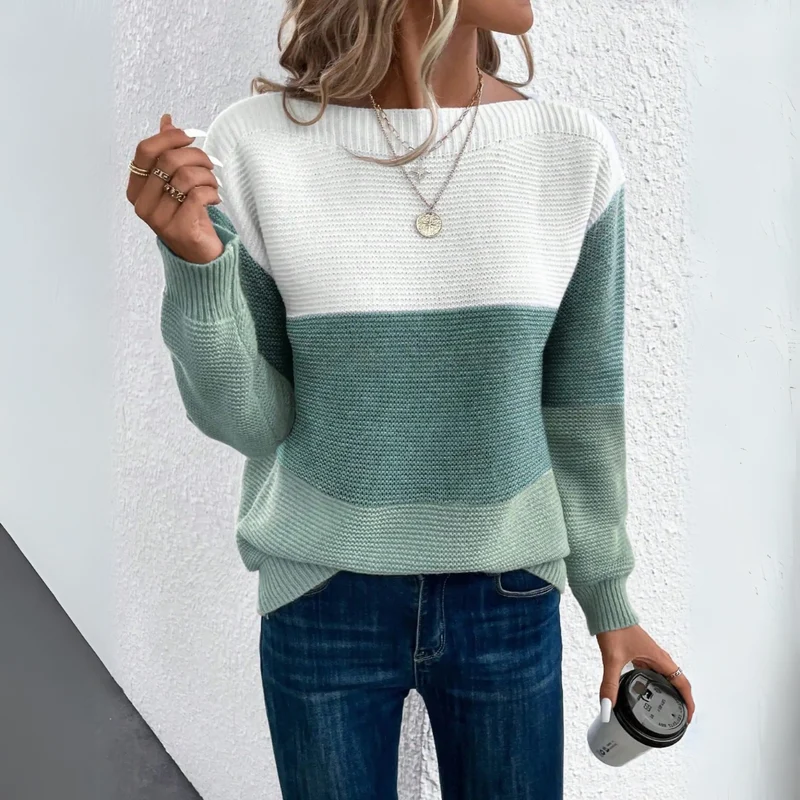 Pullover Damen Colourblock mit U Boot Ausschnitt