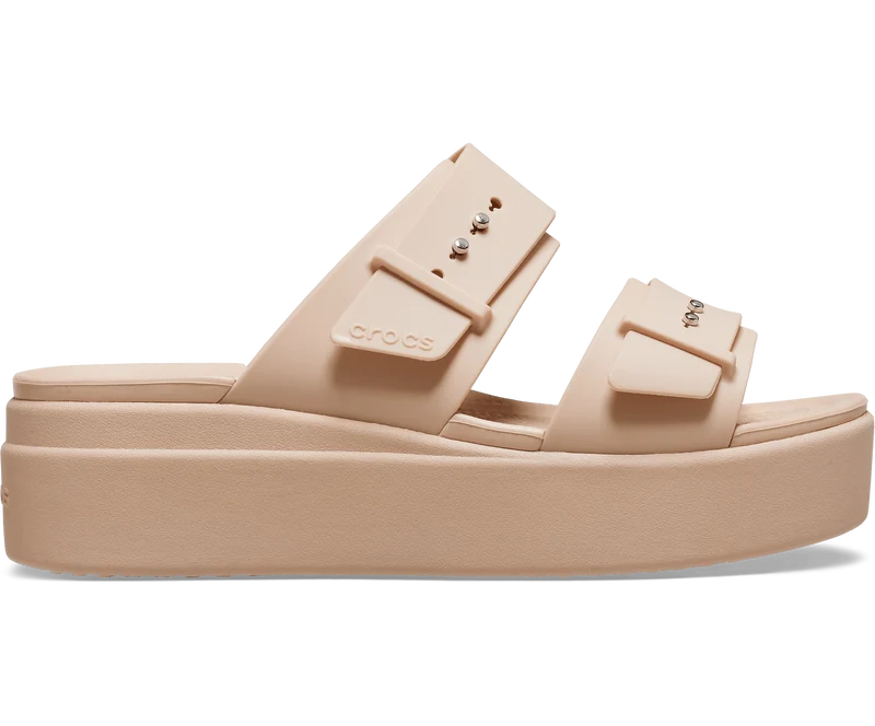 CROCS Unisex-Sandalen mit niedrigem Keilabsatz und Schnalle – Pink Clay
