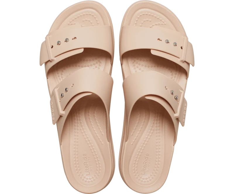 CROCS Unisex-Sandalen mit niedrigem Keilabsatz und Schnalle – Pink Clay
