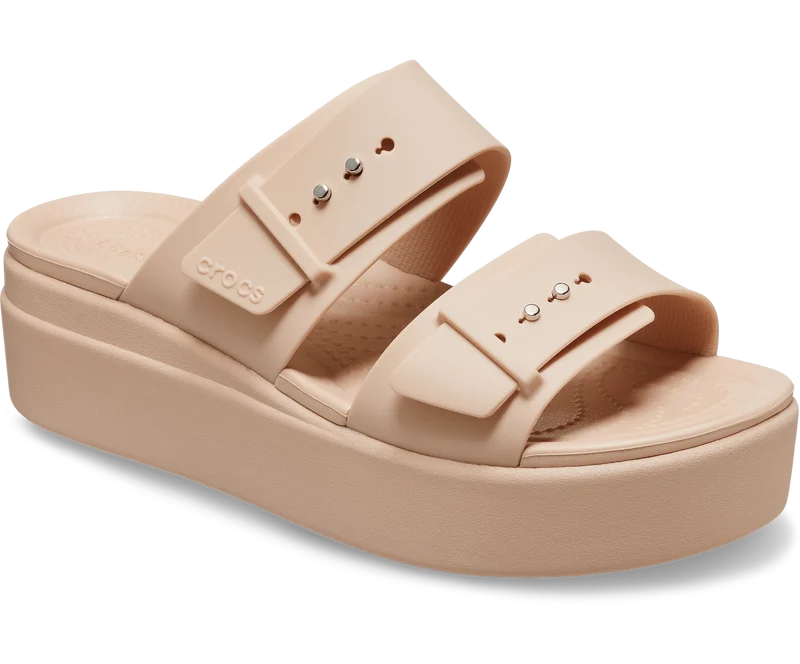CROCS Unisex-Sandalen mit niedrigem Keilabsatz und Schnalle – Pink Clay
