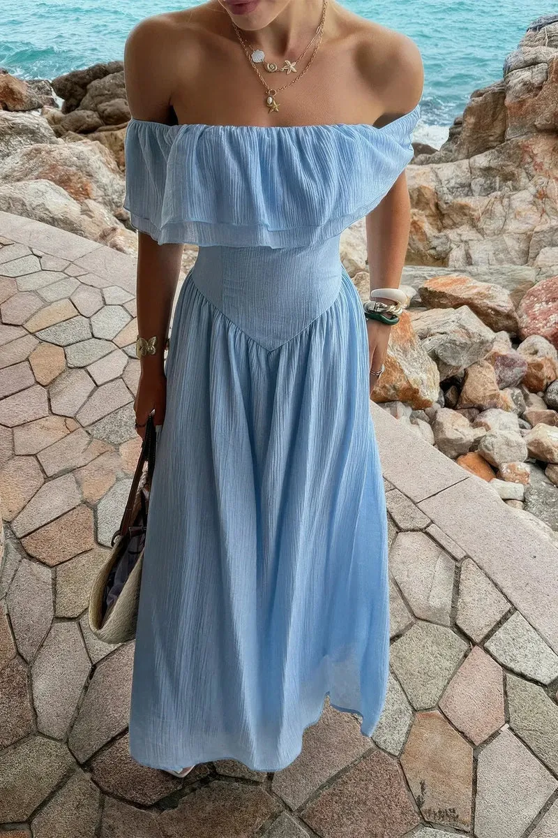 Damen Off Shoulder Corset langes Kleid mit Rüschen