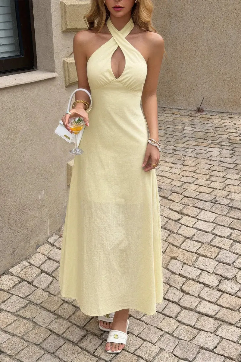 Damen Halter rückenfreies Kleid mit Kreuzband
