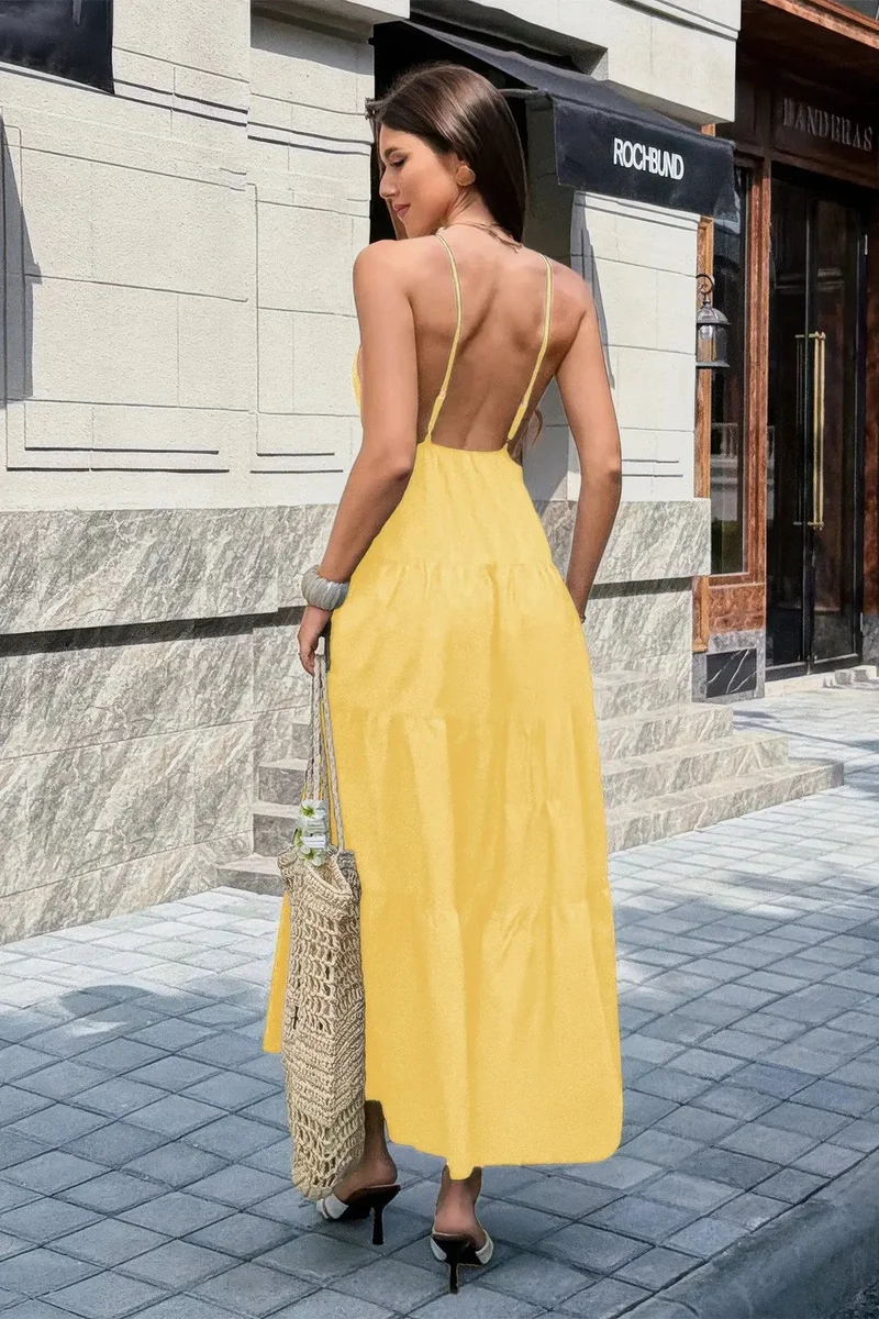 Damen ärmelloses Kleid mit hoher Taille und offenem Rücken