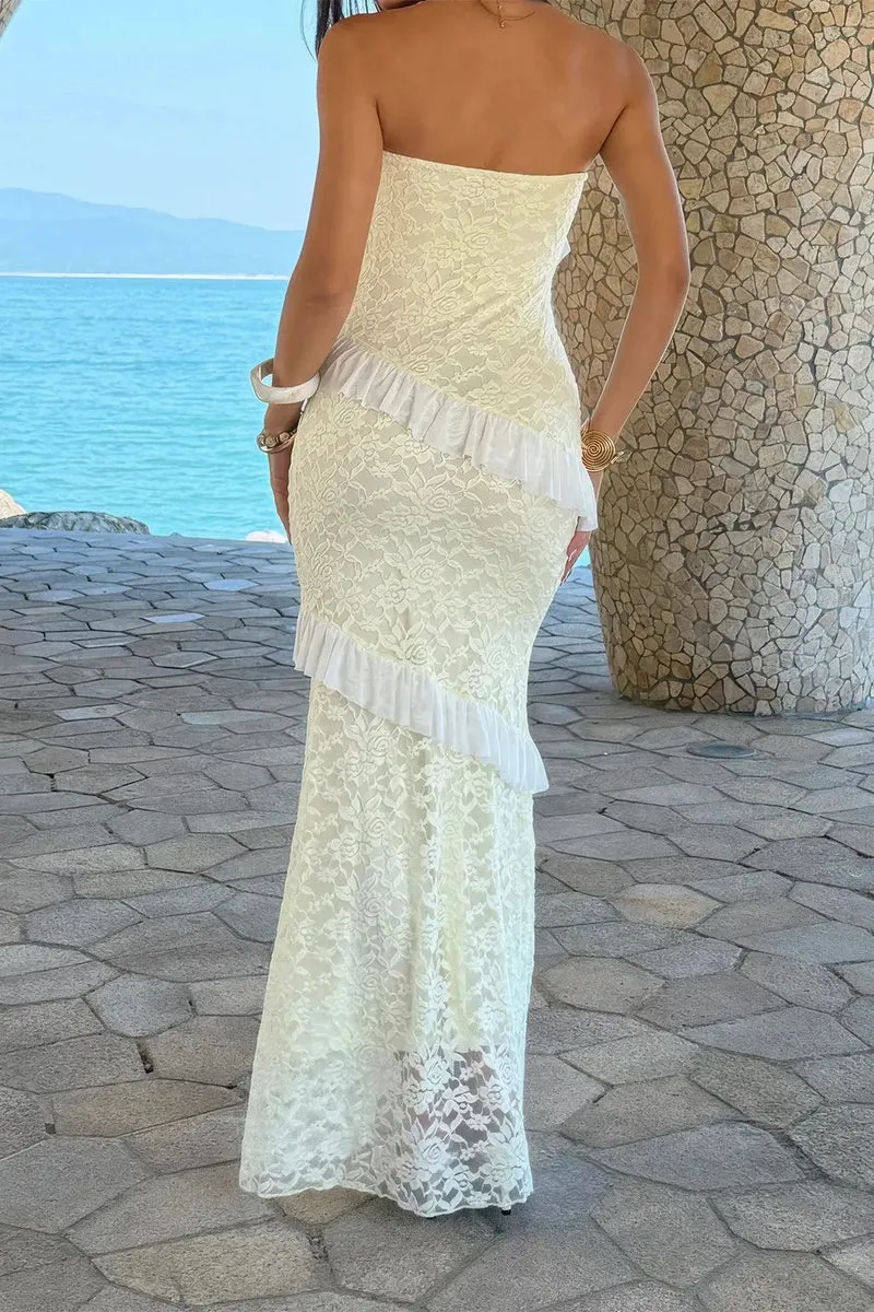 Damen Off Shoulder Bodycon Maxikleid mit Spitze