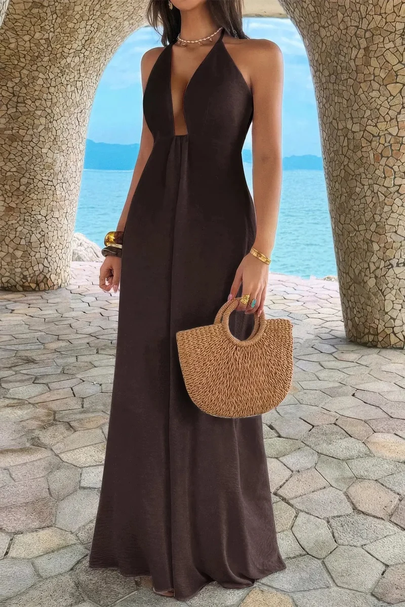 Damen Halter A Linie Maxikleid mit verstecktem Reißverschluss