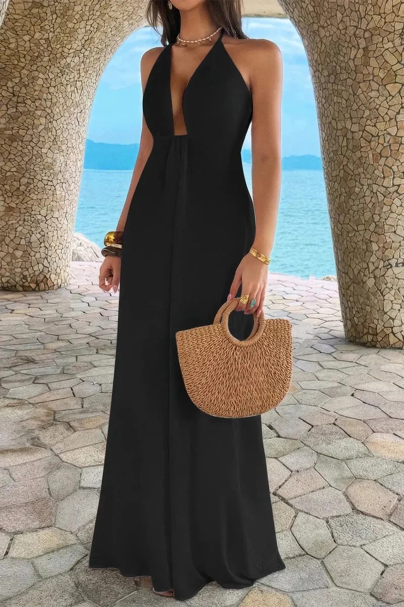 Damen Halter A Linie Maxikleid mit verstecktem Reißverschluss