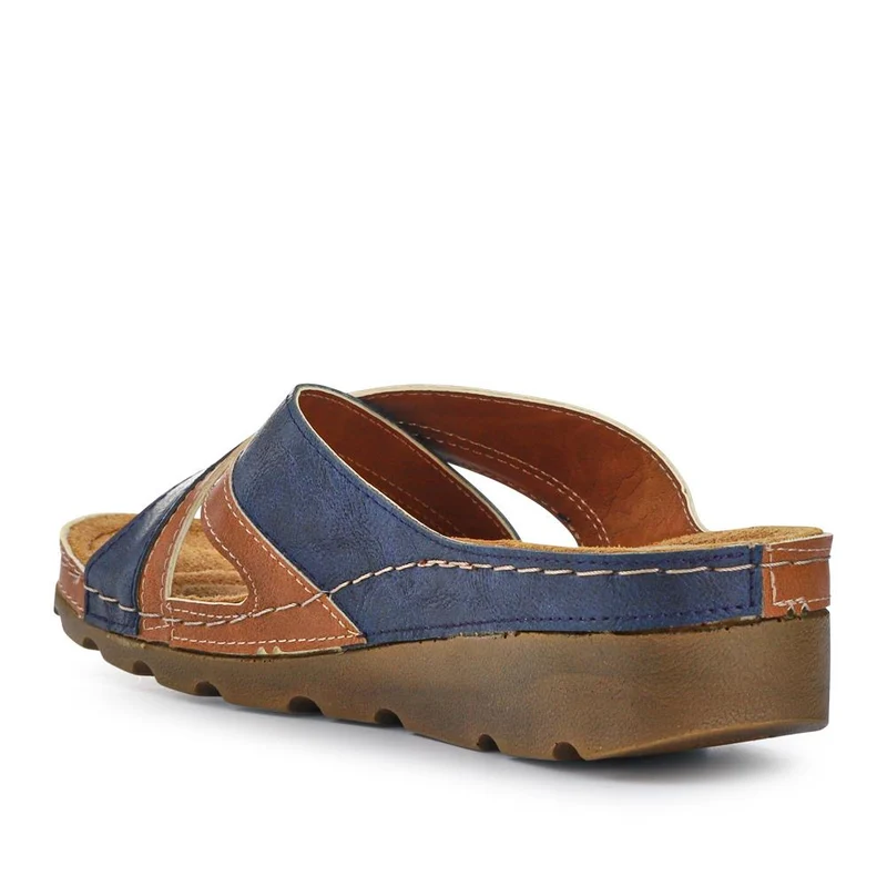 Crossover Mule Sandals - SERAY33007 / 320 090 - Tan-Navy