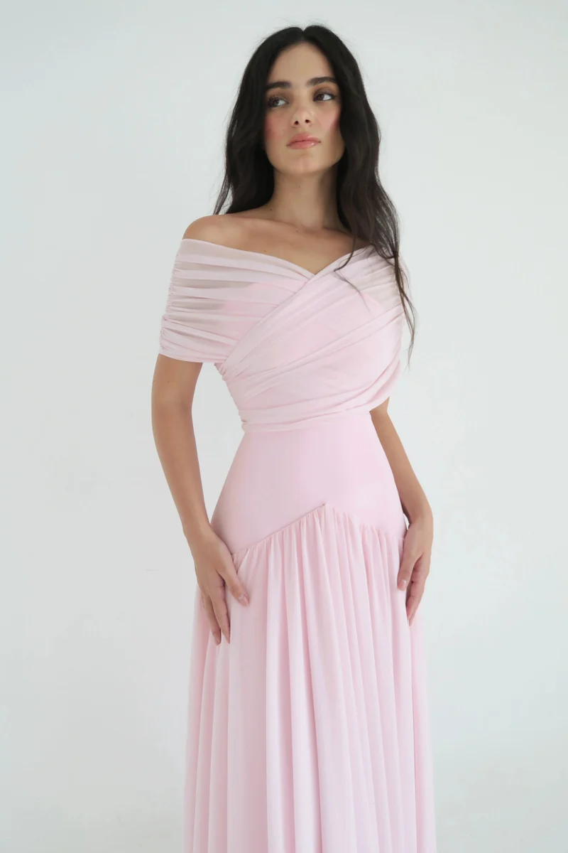 Damen Off-Shoulder Midikleid mit Raffung