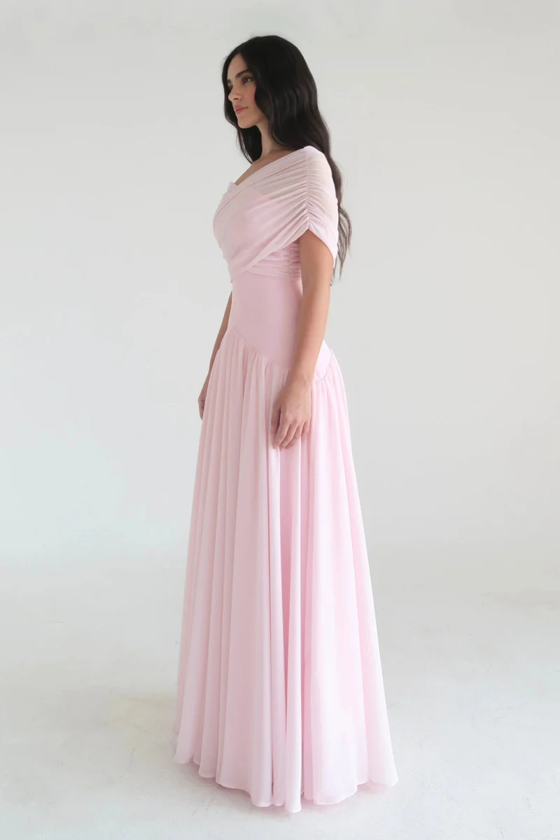 Damen Off-Shoulder Midikleid mit Raffung