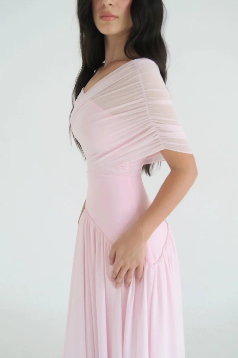 Damen Off-Shoulder Midikleid mit Raffung