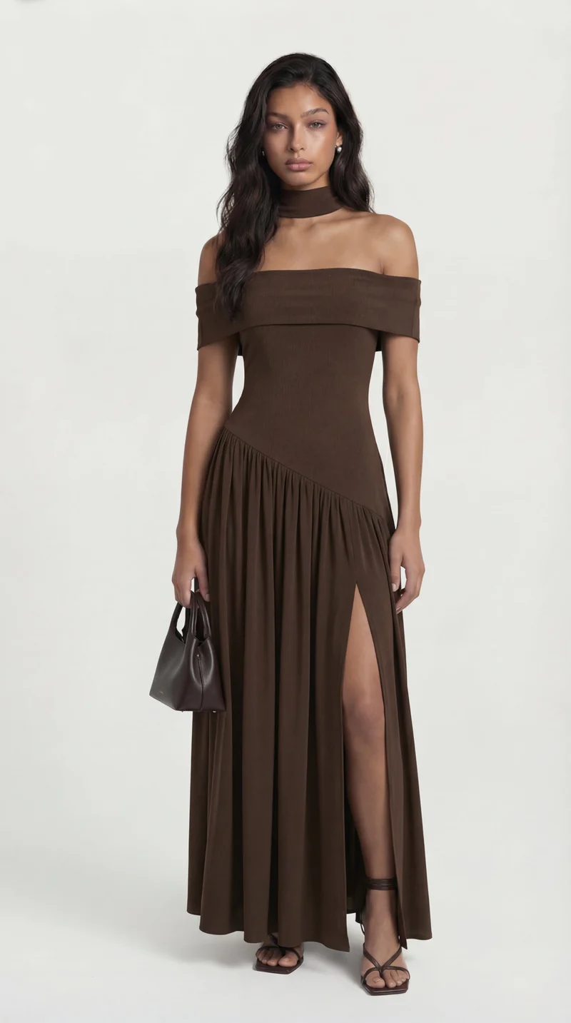 Damen trägerloses Kleid mit hohem Seitenschlitz