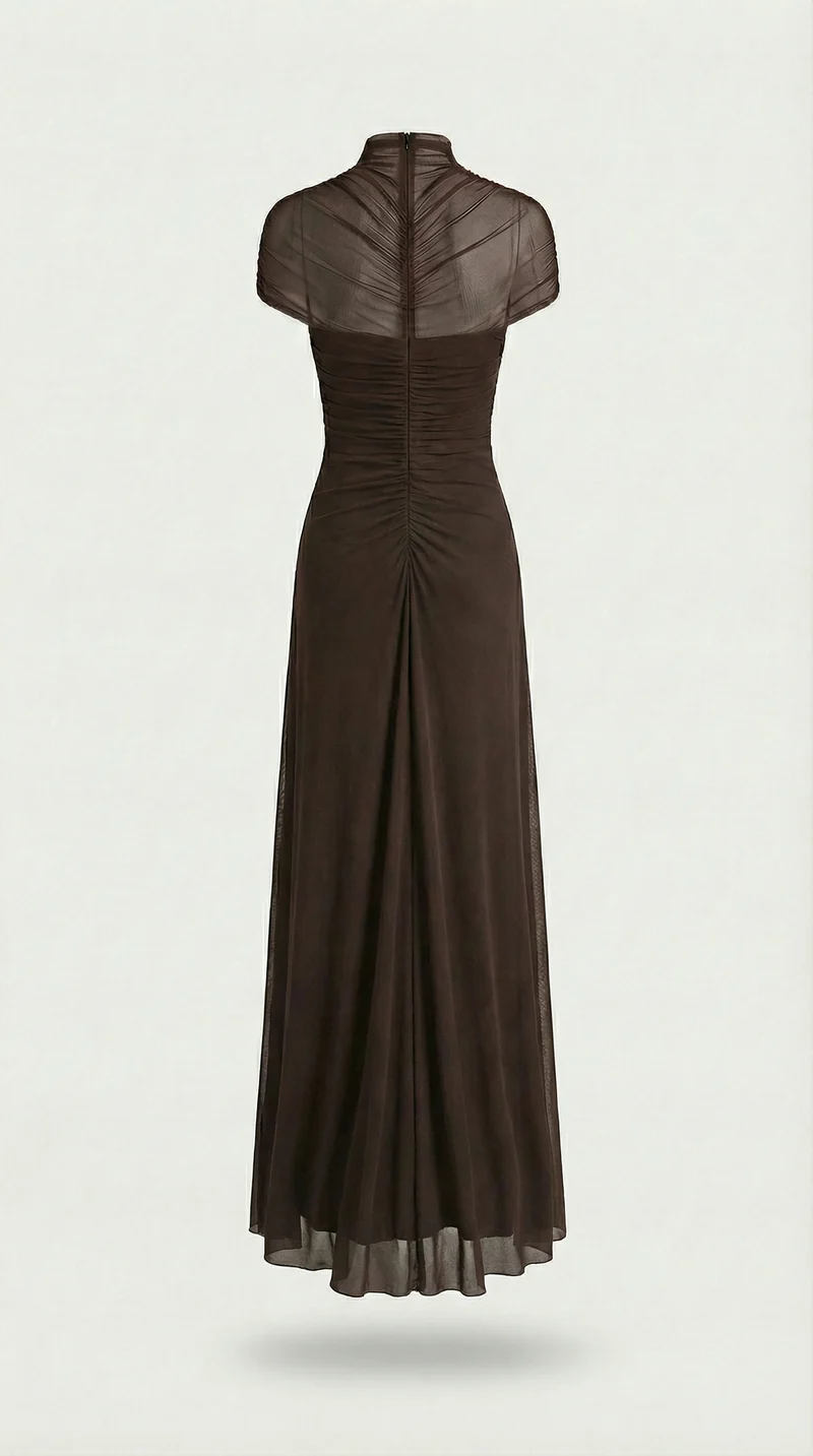 Damen gerafftes Mesh Maxikleid mit Cut-Outs