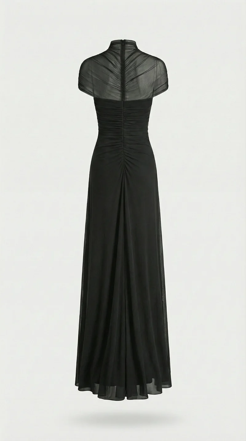 Damen gerafftes Mesh Maxikleid mit Cut-Outs