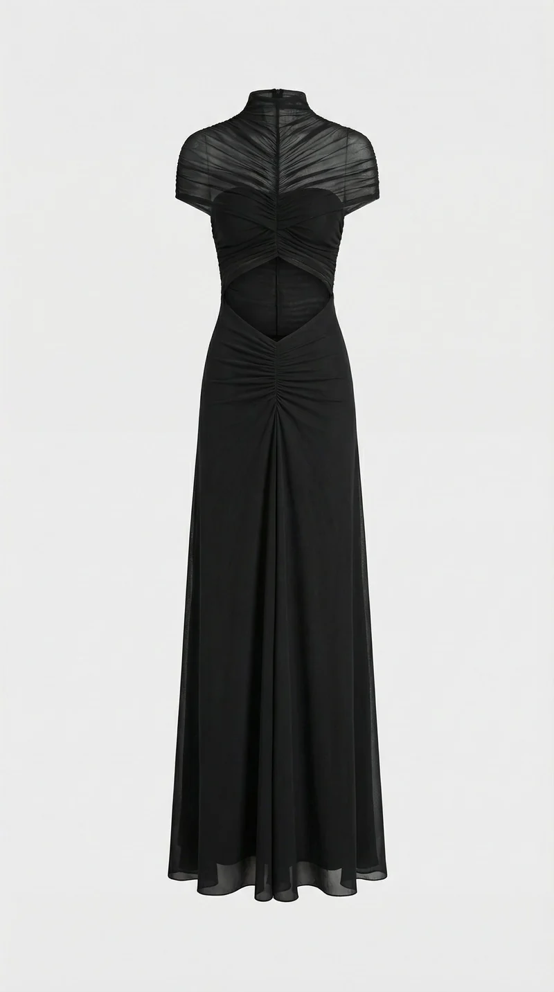 Damen gerafftes Mesh Maxikleid mit Cut-Outs