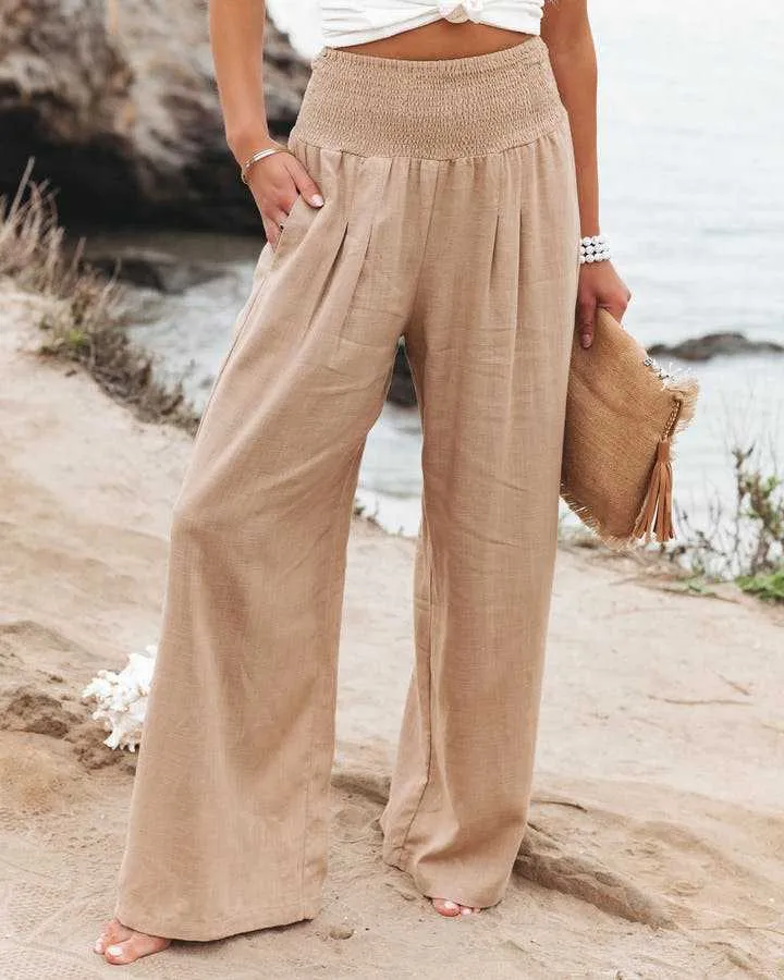 Susan Weite Strandhose mit elastischem Bund – Fließend & Bequem