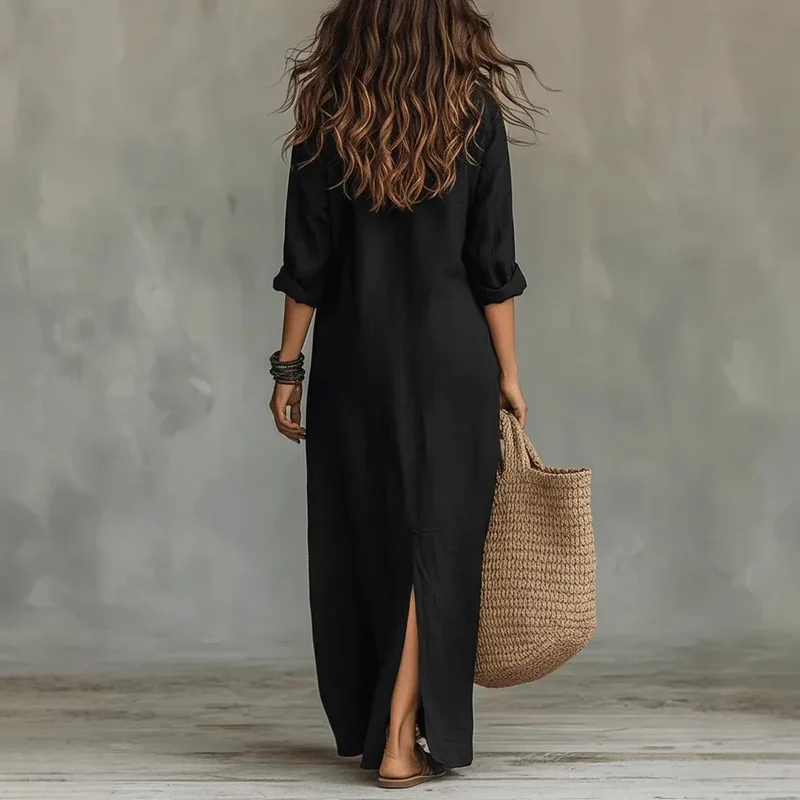 Agnes – Langes Leinen-Optik Kleid