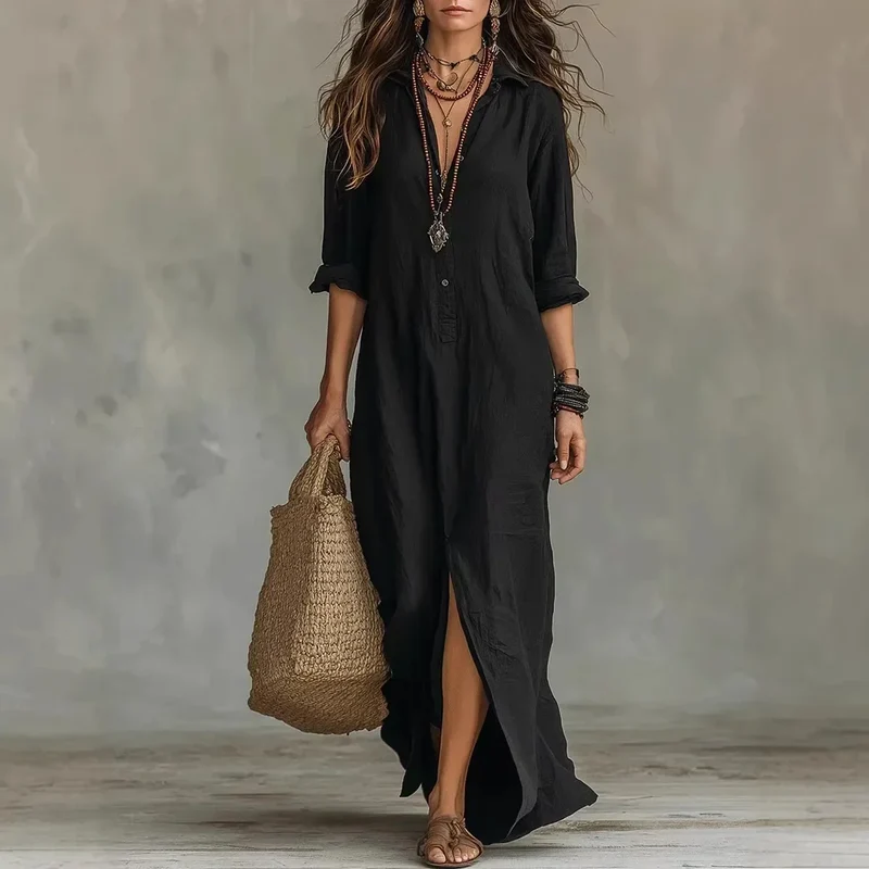 Agnes – Langes Leinen-Optik Kleid