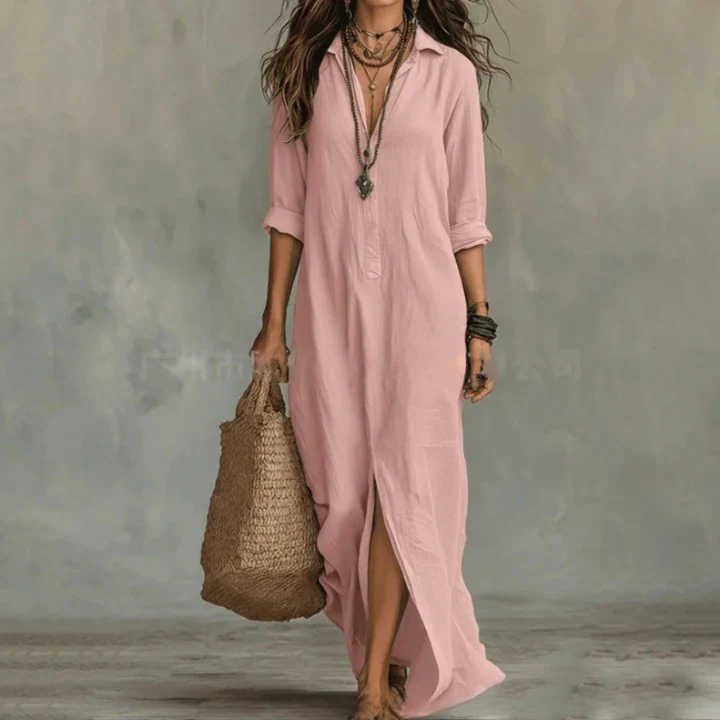 Agnes – Langes Leinen-Optik Kleid
