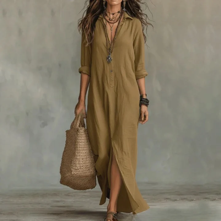 Agnes – Langes Leinen-Optik Kleid