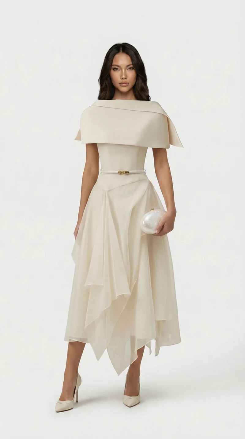 Rückenfreies Kleid aus Gaze-Umhang