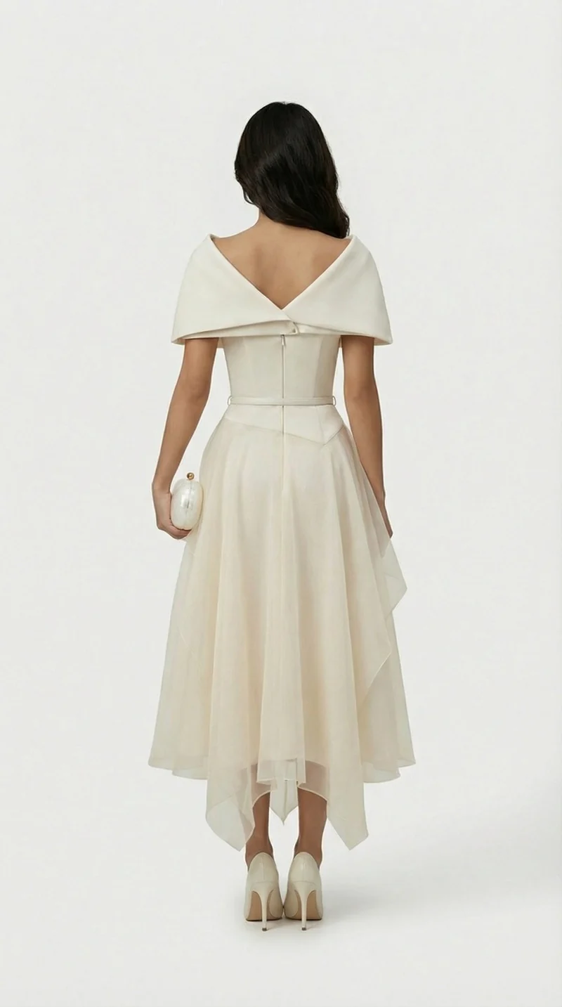 Rückenfreies Kleid aus Gaze-Umhang