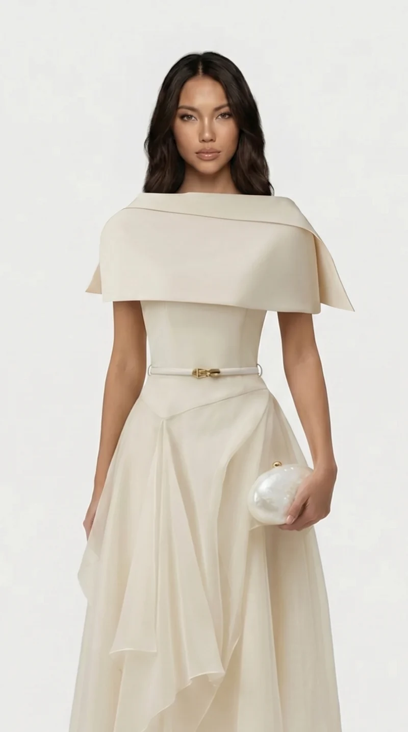 Rückenfreies Kleid aus Gaze-Umhang
