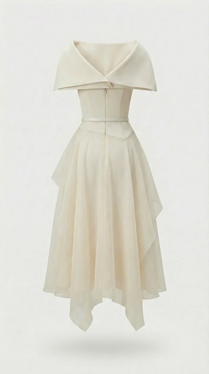 Rückenfreies Kleid aus Gaze-Umhang