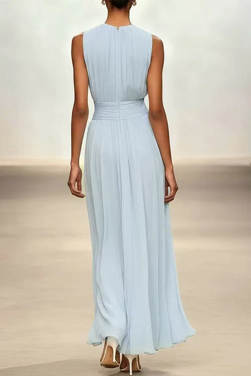 Tailliertes Maxikleid mit Rundhalsausschnitt und Reißverschluss hinten