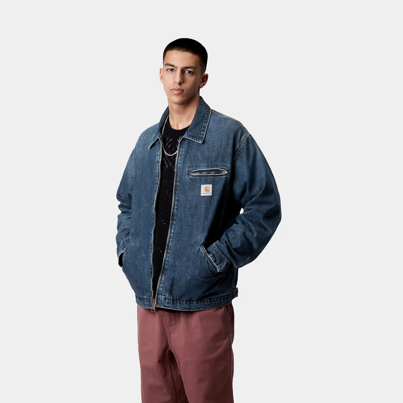 Carhartt WIP Herren OG Detroit Camano Jeansjacke – Dunkelblau, Used-Waschung