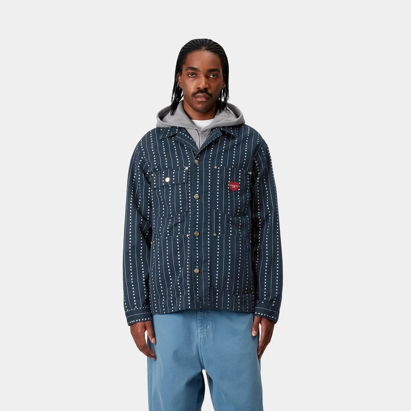 Carhartt WIP Herren Drewe Heart C Nadelstreifen Chore Coat Jacke - Tinte / Natur