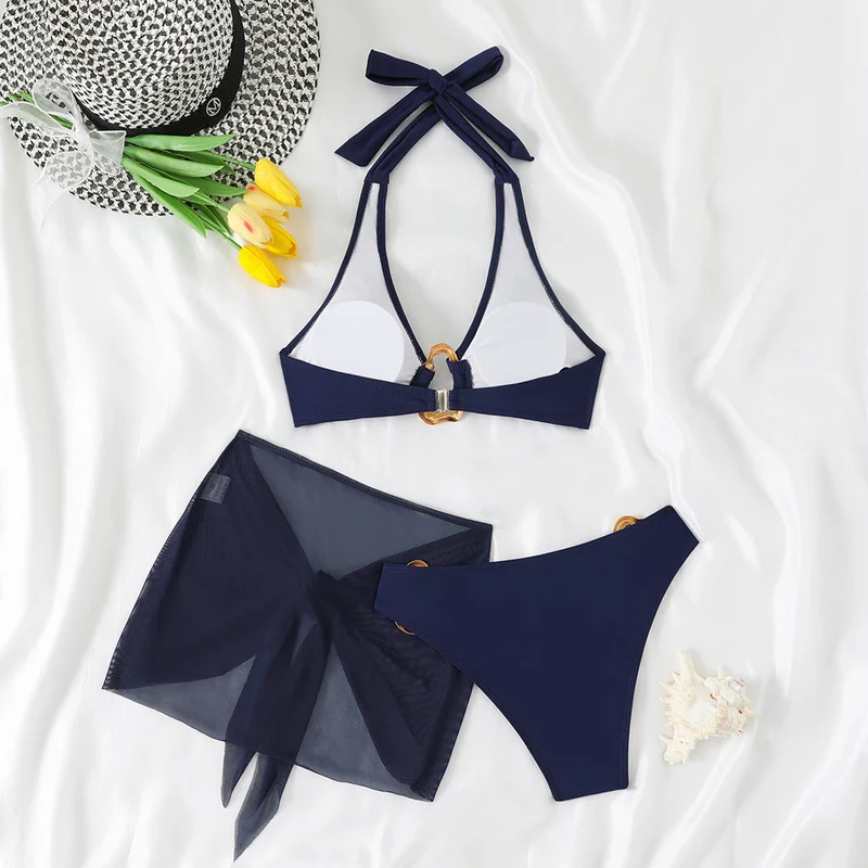Damen Halter Bikini Set mit Sarong