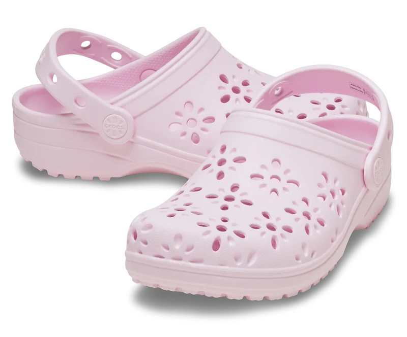 CROCS Kinder Clog mit Blumenmuster und Cut-Outs - Pink Milk