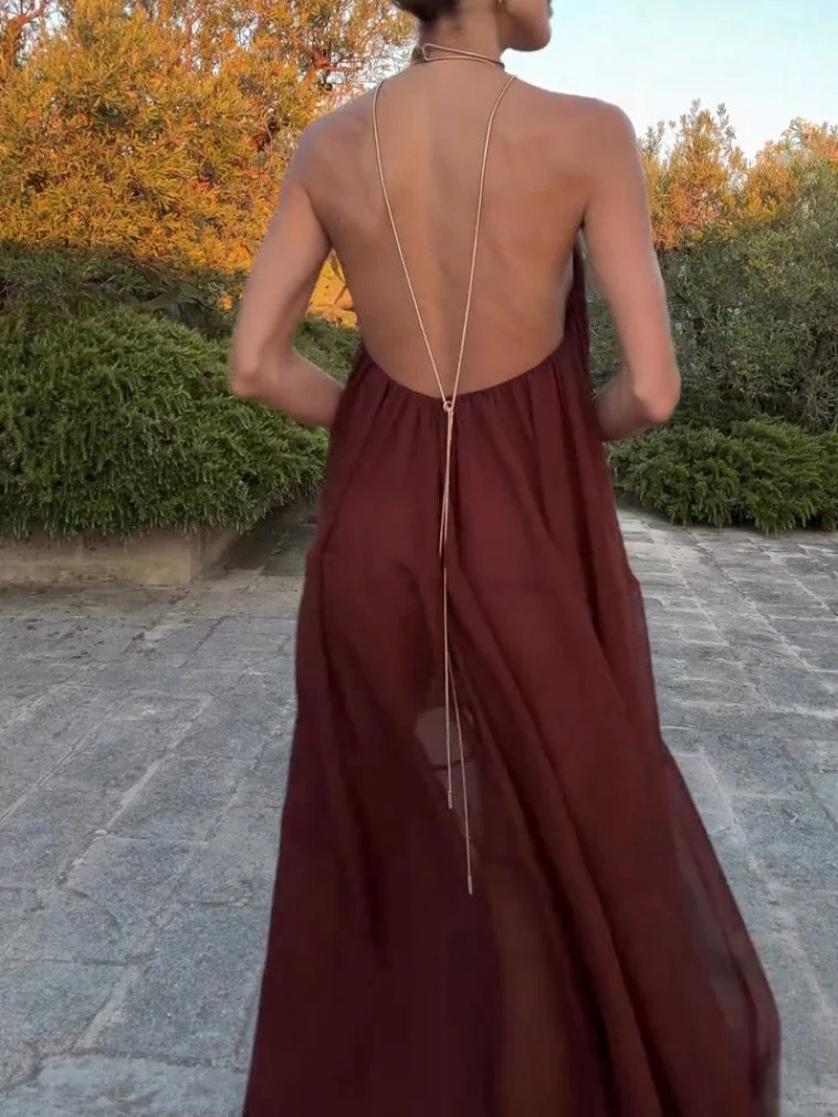 Elegantes Chiffon Maxikleid mit V Ausschnitt fließender Schnitt