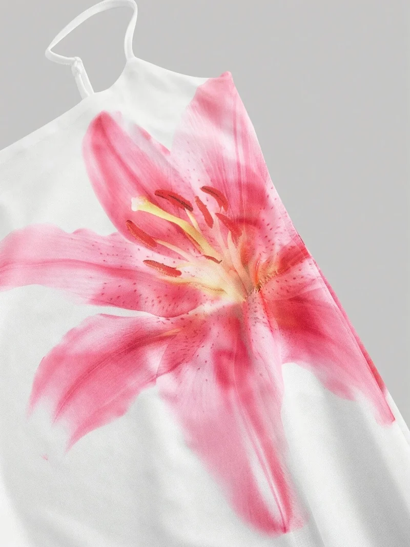 Damen figurbetontes Midikleid mit eckigem Ausschnitt und Blumenprint