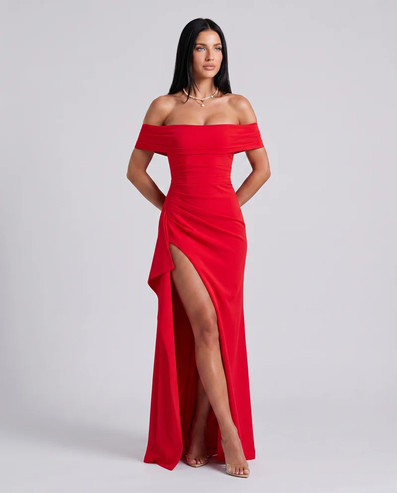 Damen Off Shoulder Maxikleid für elegante Abendmode