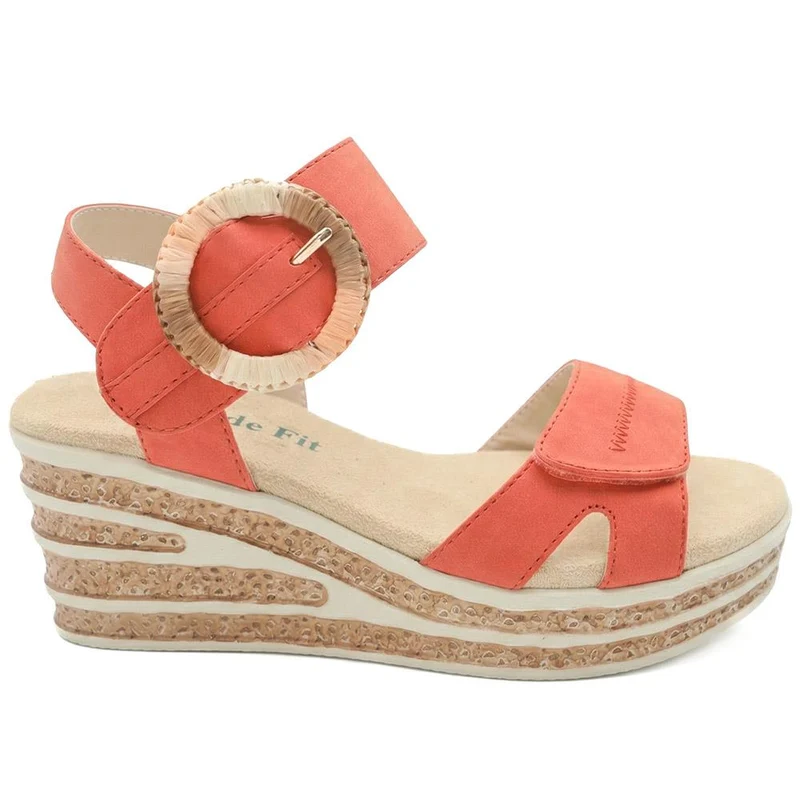 Wide Fit Adjustable Fasten Wedged Sandals - WBINS43045 / 329 121 - Orange