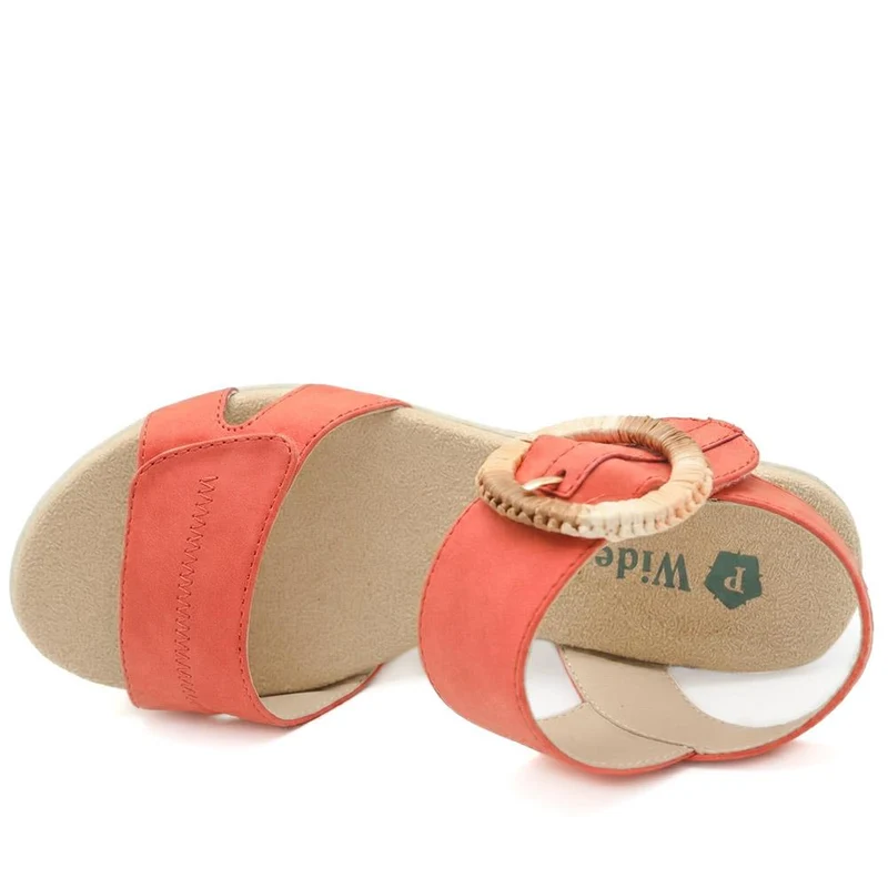 Wide Fit Adjustable Fasten Wedged Sandals - WBINS43045 / 329 121 - Orange
