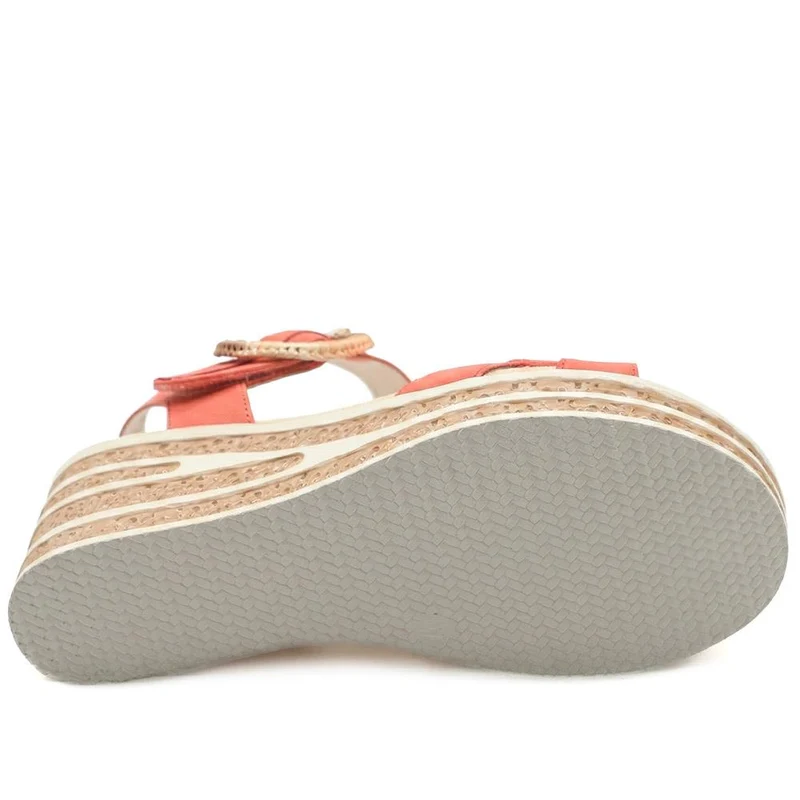 Wide Fit Adjustable Fasten Wedged Sandals - WBINS43045 / 329 121 - Orange