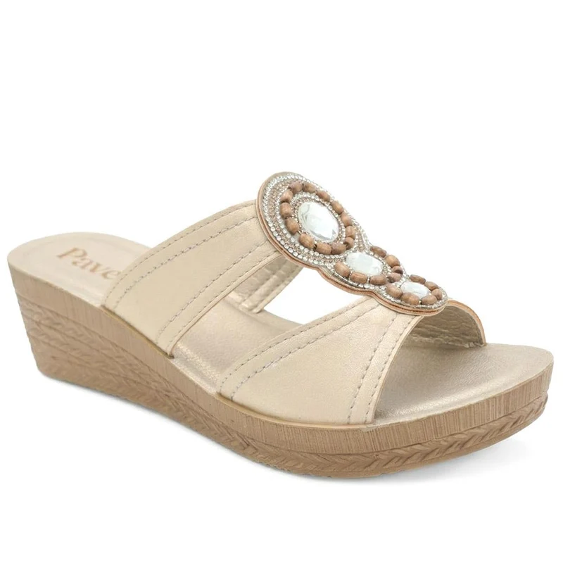 Jewelled Wedge Heel Mule Sandals - INB43000 / 329 127 - Gold