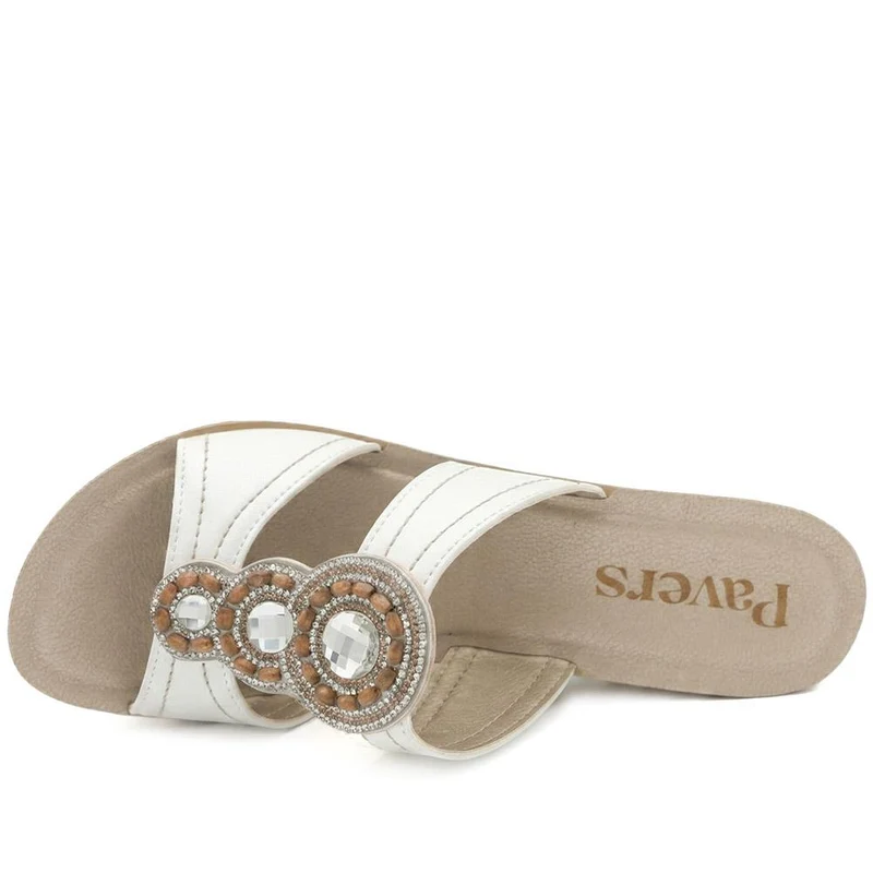 Jewelled Wedge Heel Mule Sandals - INB43000 / 329 127 - White