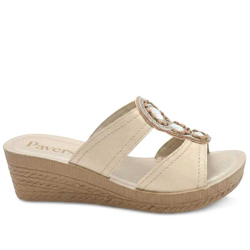 Jewelled Wedge Heel Mule Sandals - INB43000 / 329 127 - Gold